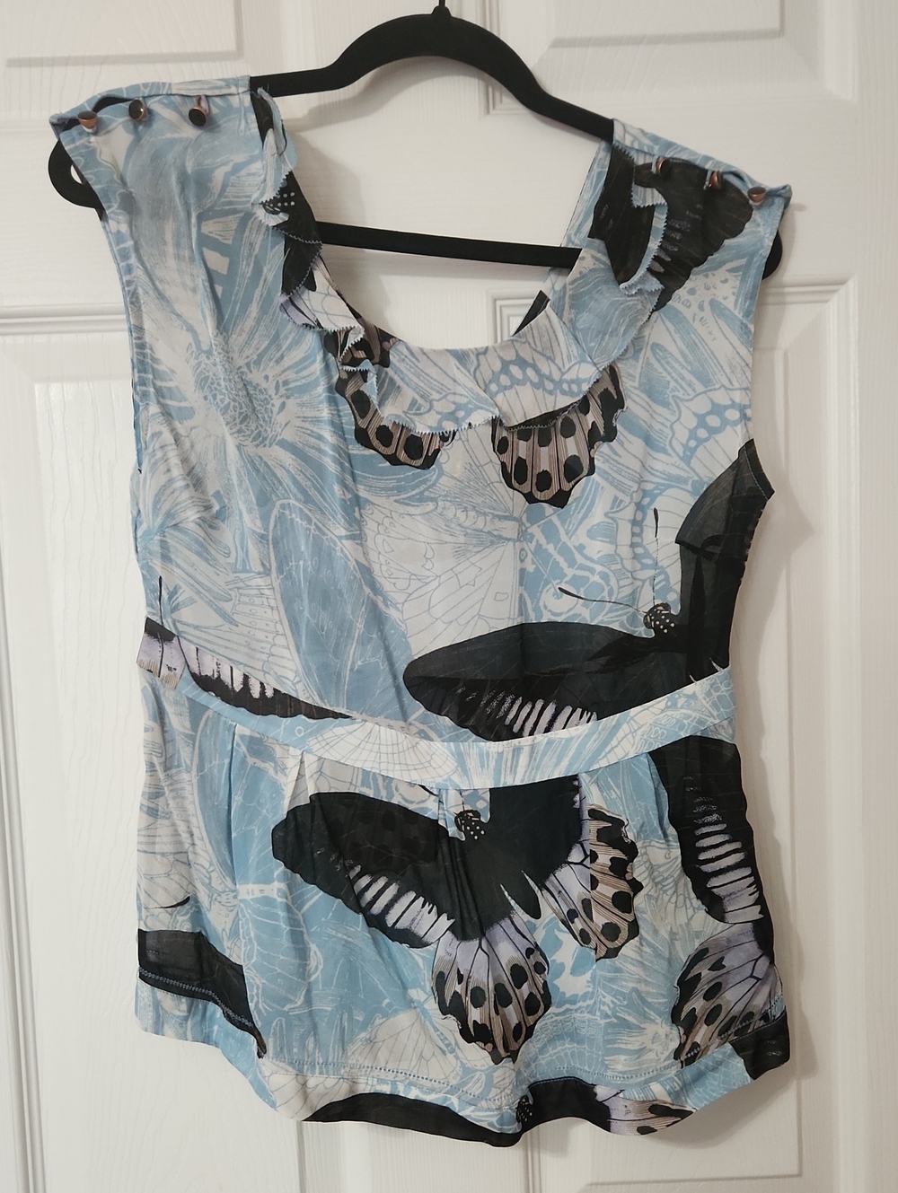 leifsdottir Light Blue Butterfly Print Sleeveless Top